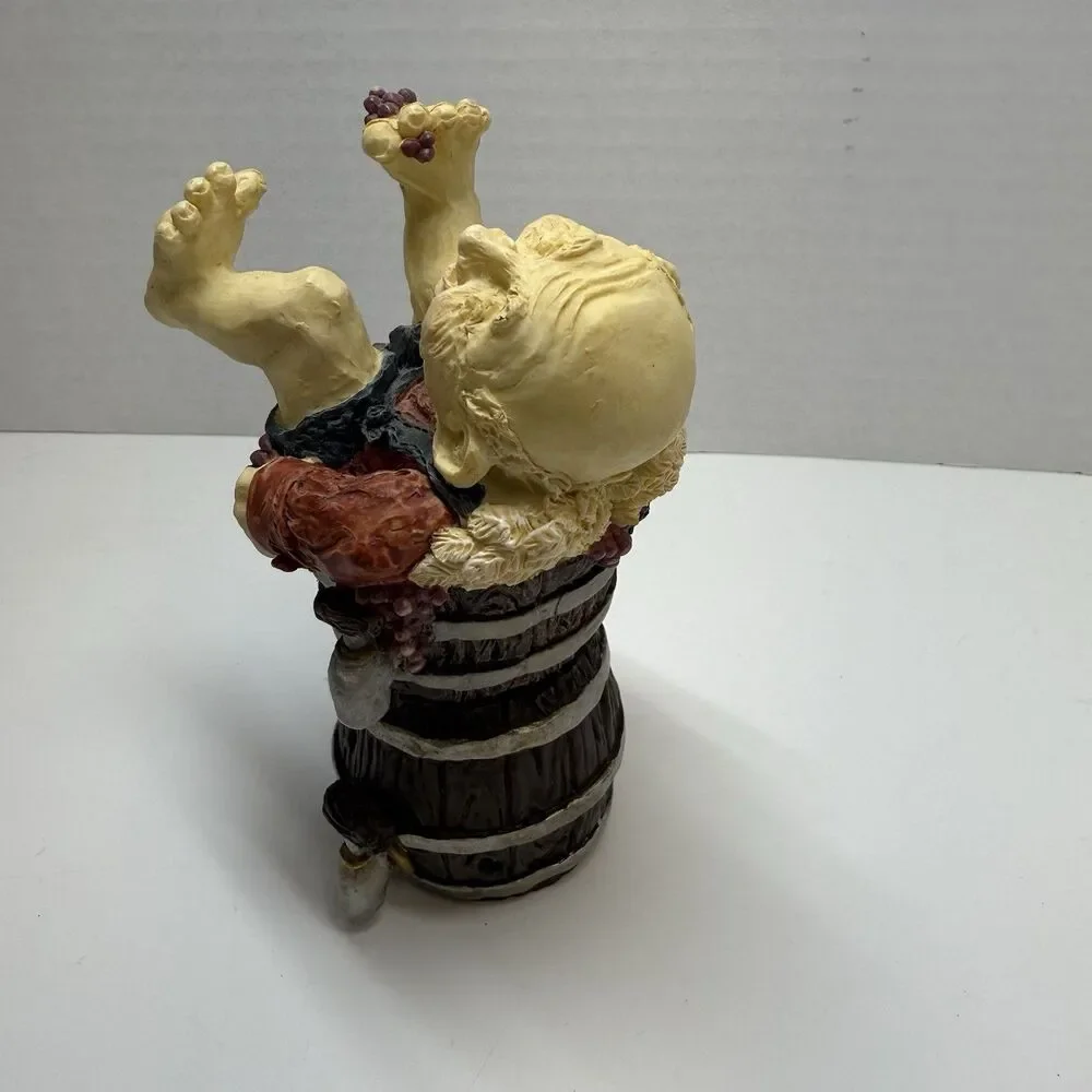 Resin Laughing Angel Man Sitting In Wine Barrel Cork Bottle Stopper And Holder